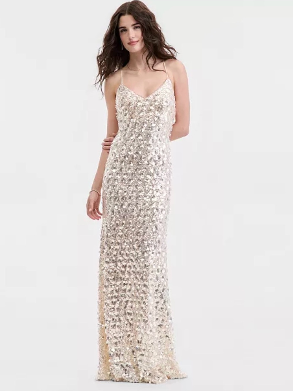 Macy's Champagne Sequin Maxi Slip Dress
